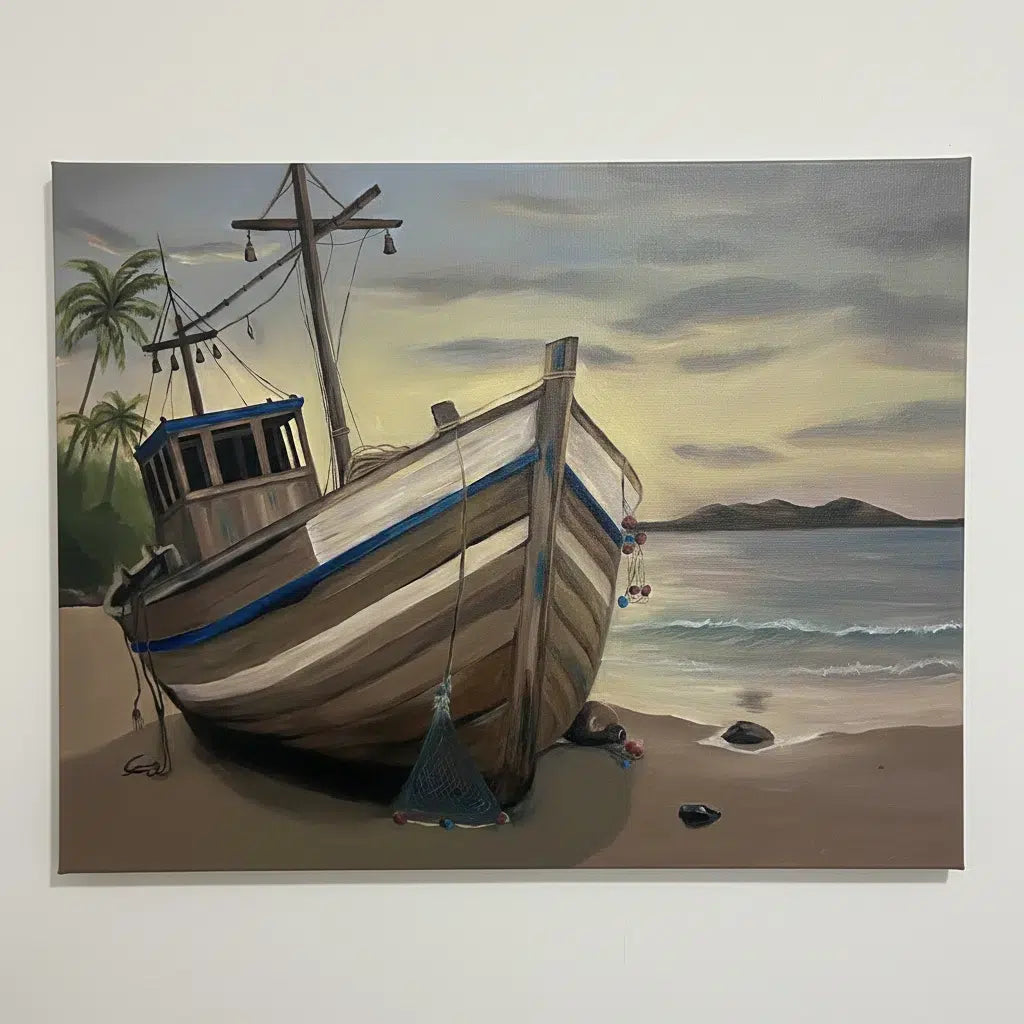 Tableau Décoratif en Toile de Coton - Épave au Crépuscule Mélancolique