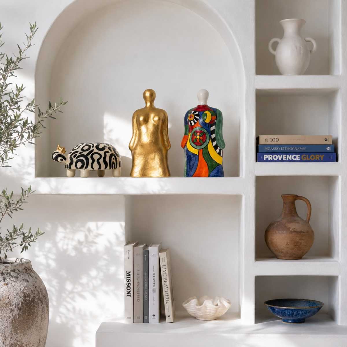 Statue contemporaine en céramique or 25 cm pour un décor unique