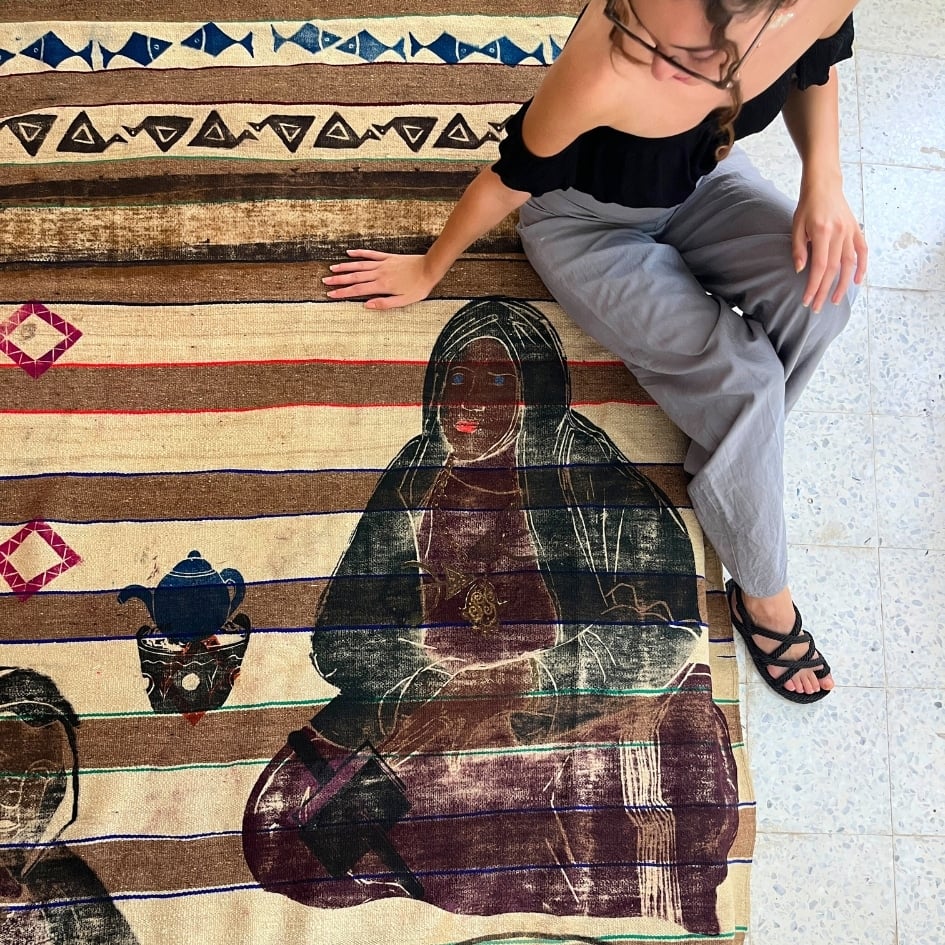 Rideaux avec Tissage Traditionnel et Impressions à Tampons en Bois (1m50 x 2m) - artisanat Tunisien fait main | ILEYCOM