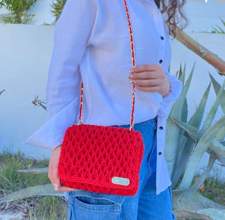sac crochet rouge élégant fait main