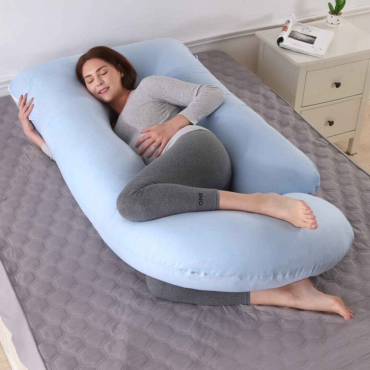 Coussin grossesse géant bleu lavable confort ultime 139x73cm 100 coton