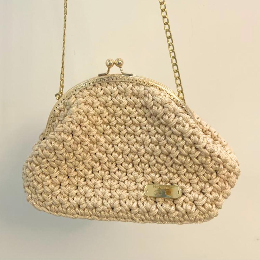 sac click clack beige fait main crochet