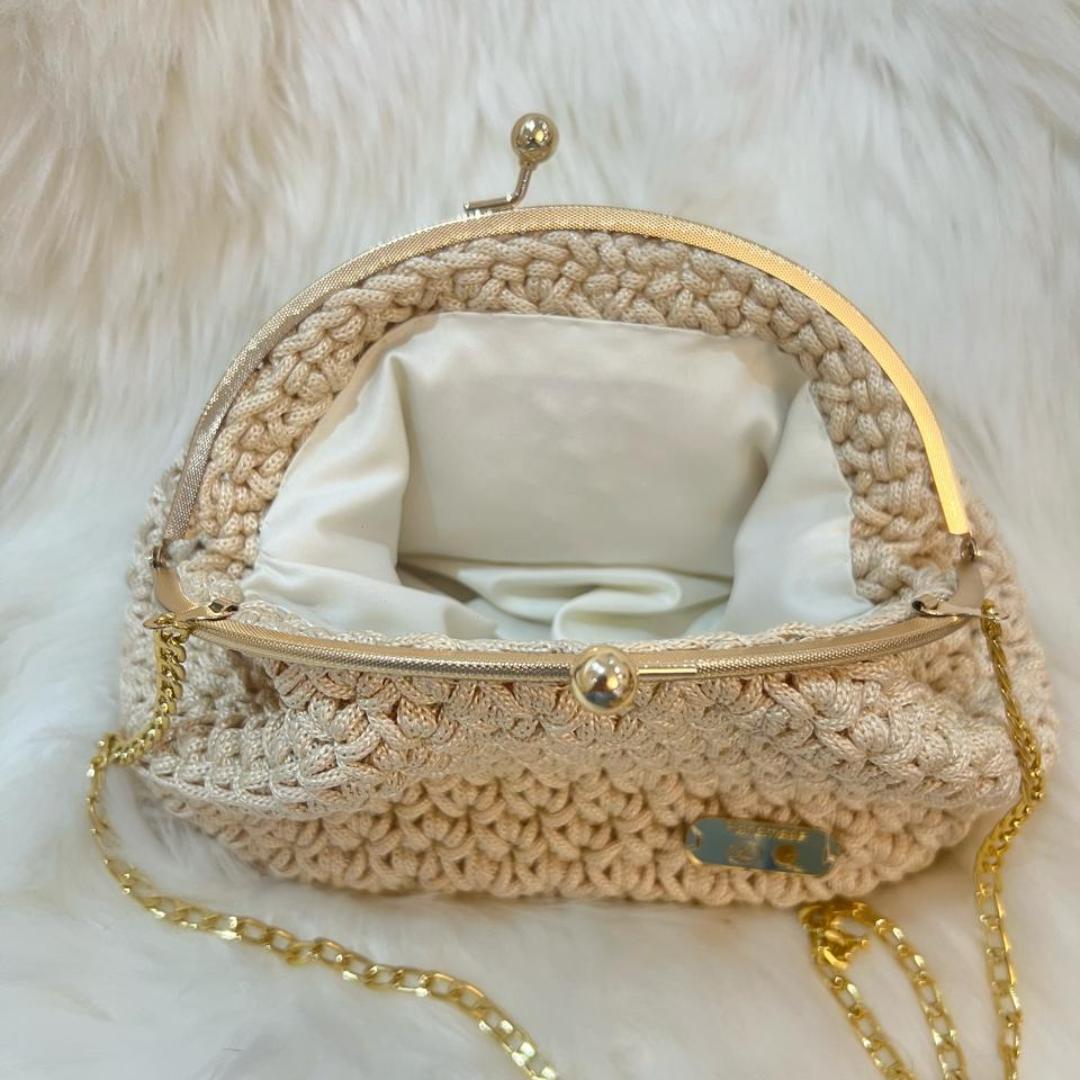 sac click clack beige fait main crochet