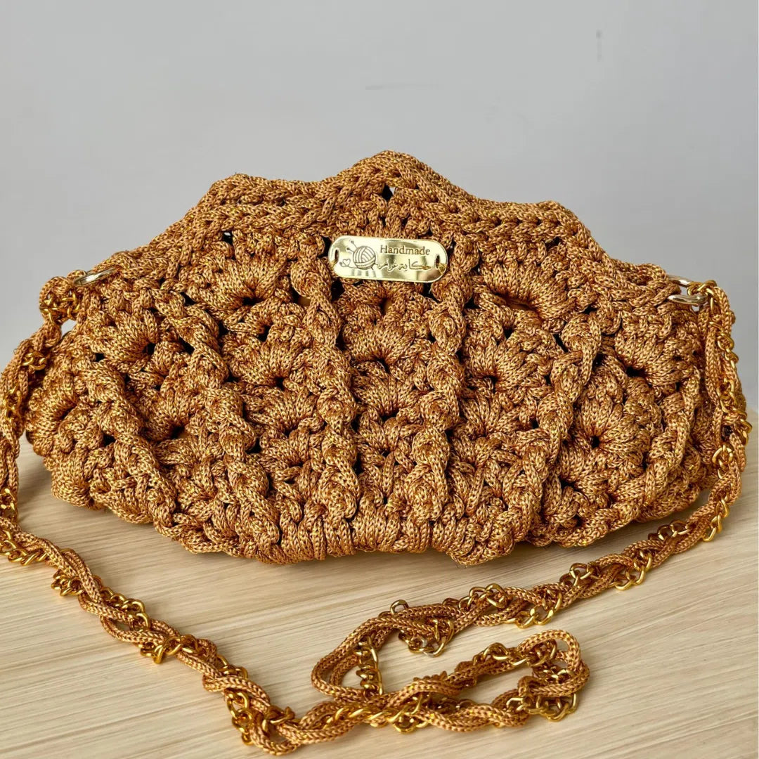 sac coquillage doré en crochet