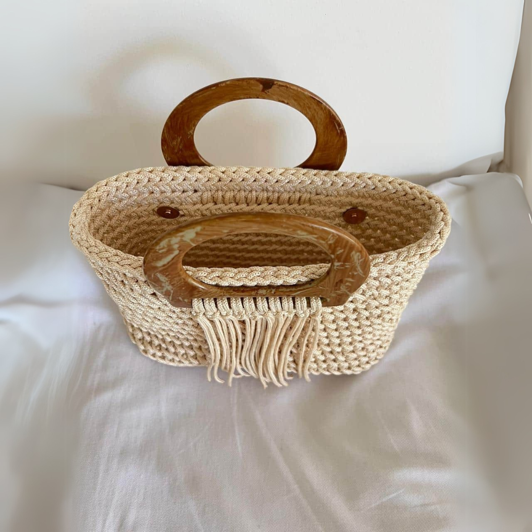 sac en crochet beige