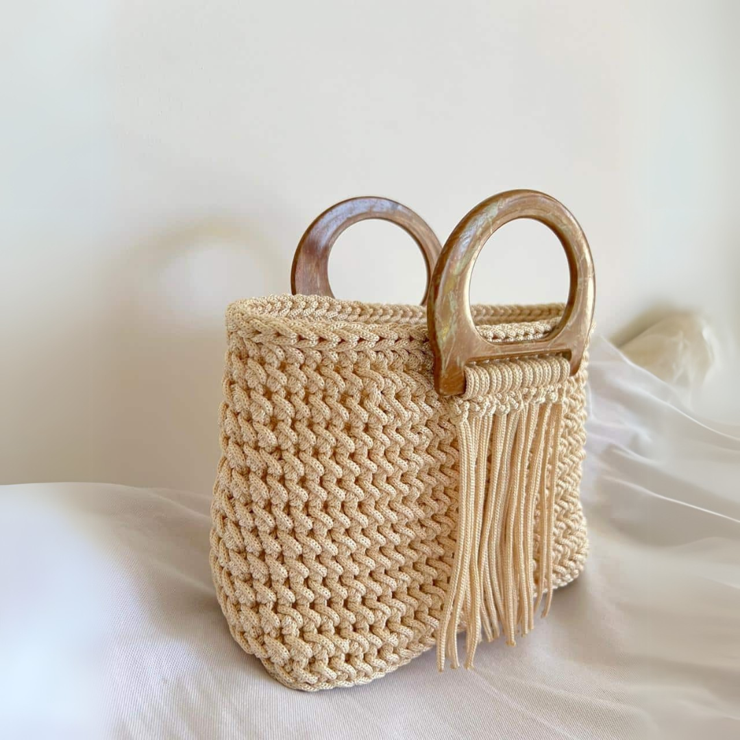 sac en crochet beige