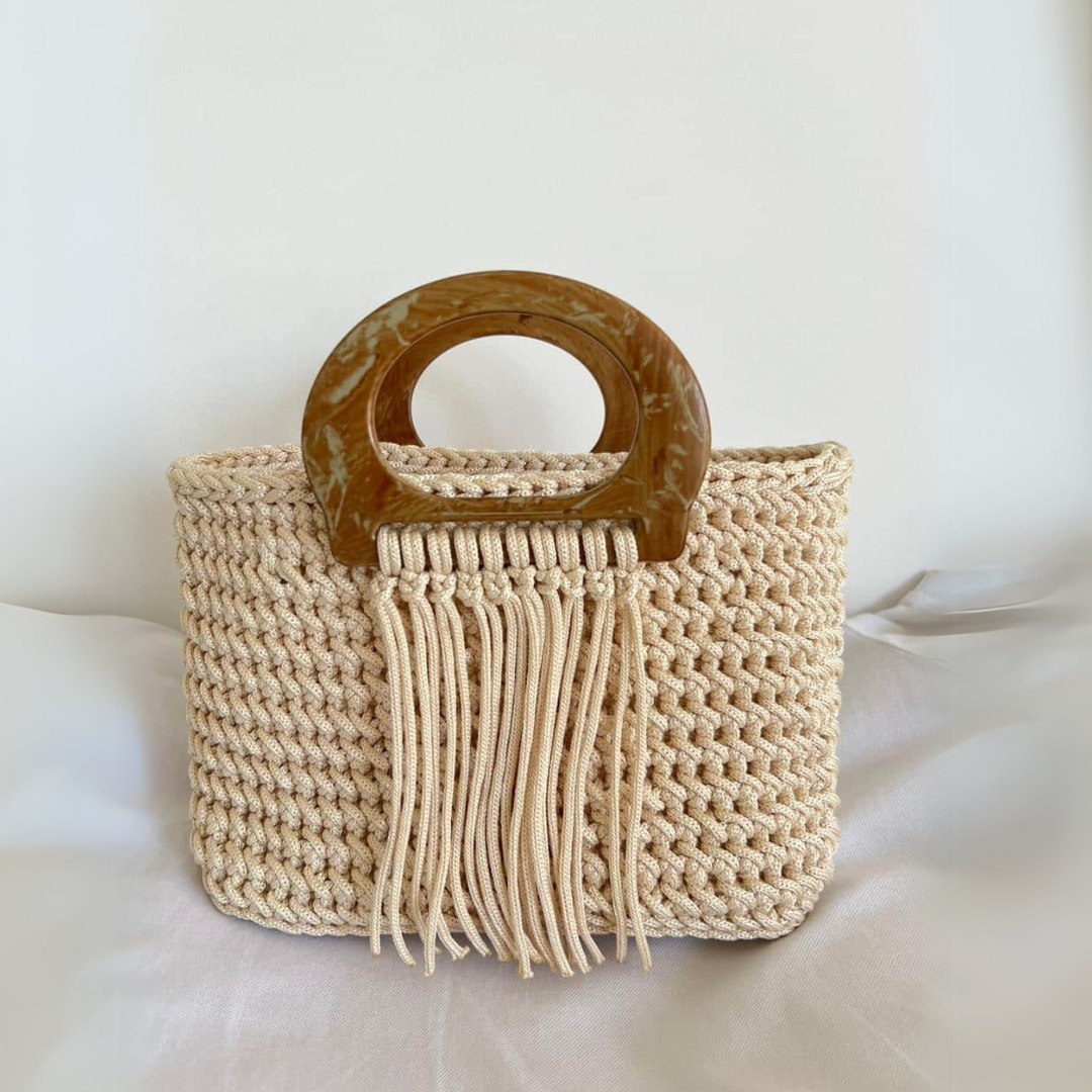 sac en crochet beige