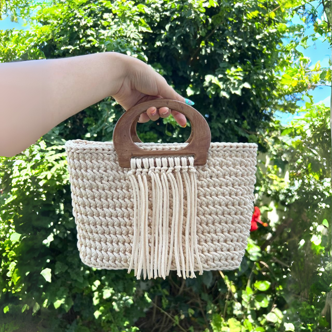 sac en crochet beige