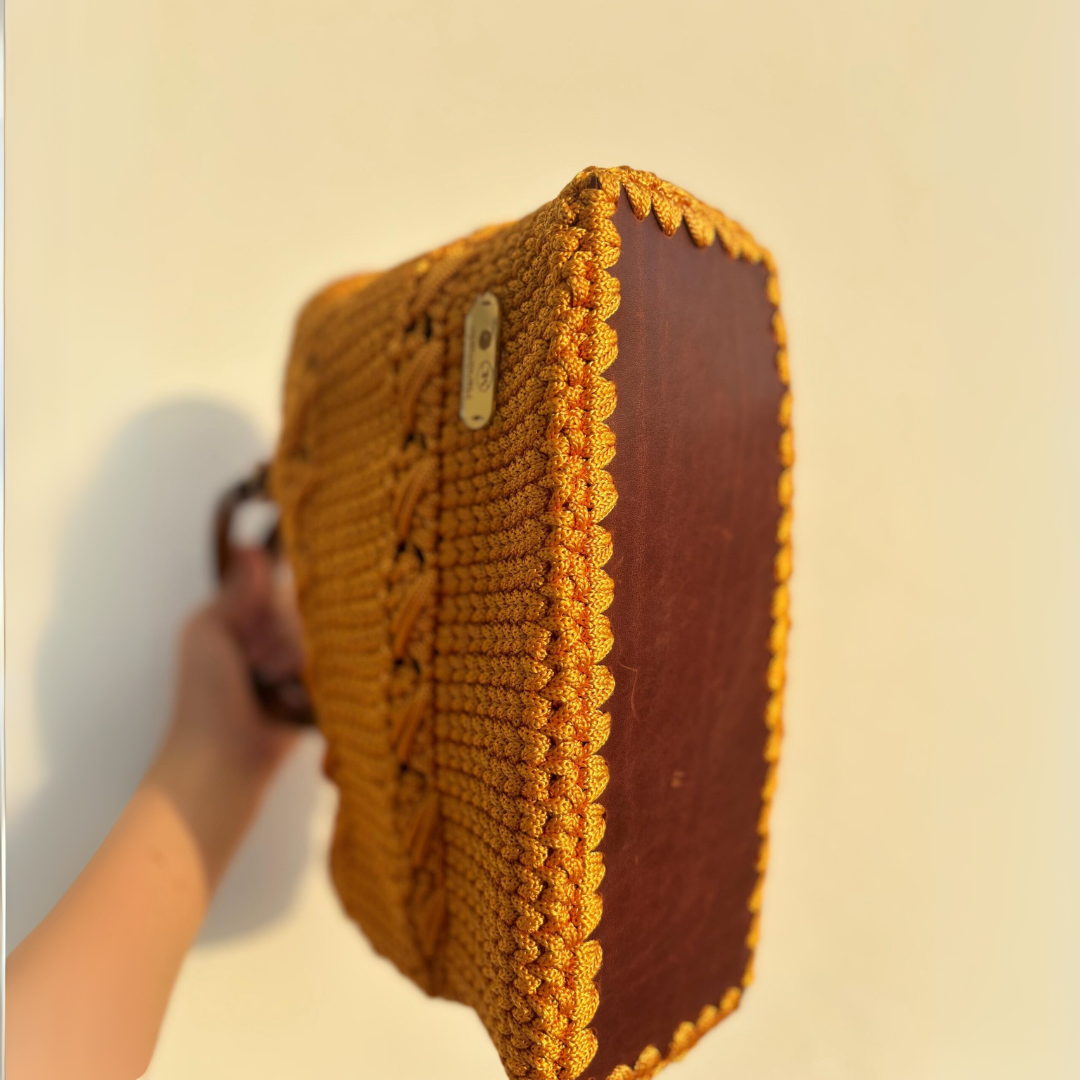 sac en crochet jaune motarde handmade