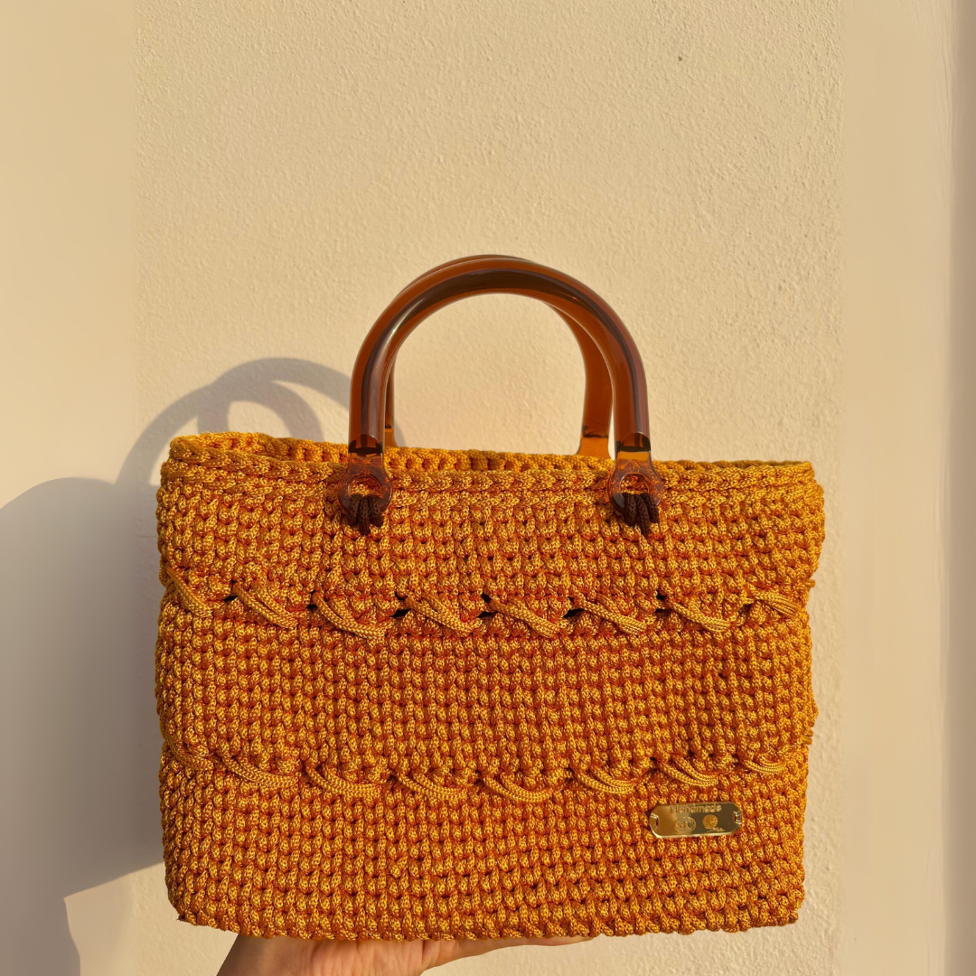 sac en crochet jaune motarde handmade