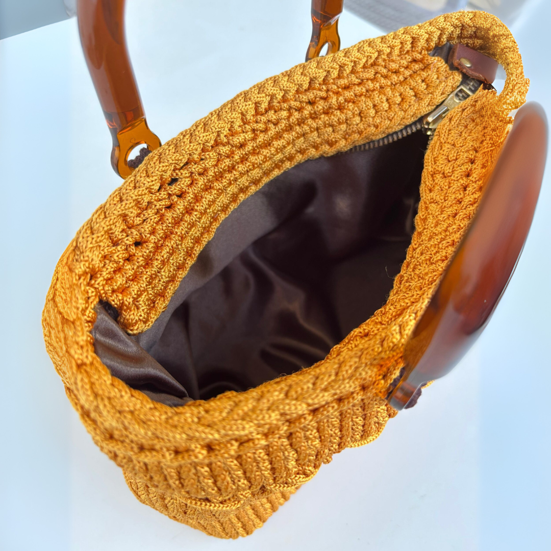 sac en crochet jaune motarde handmade