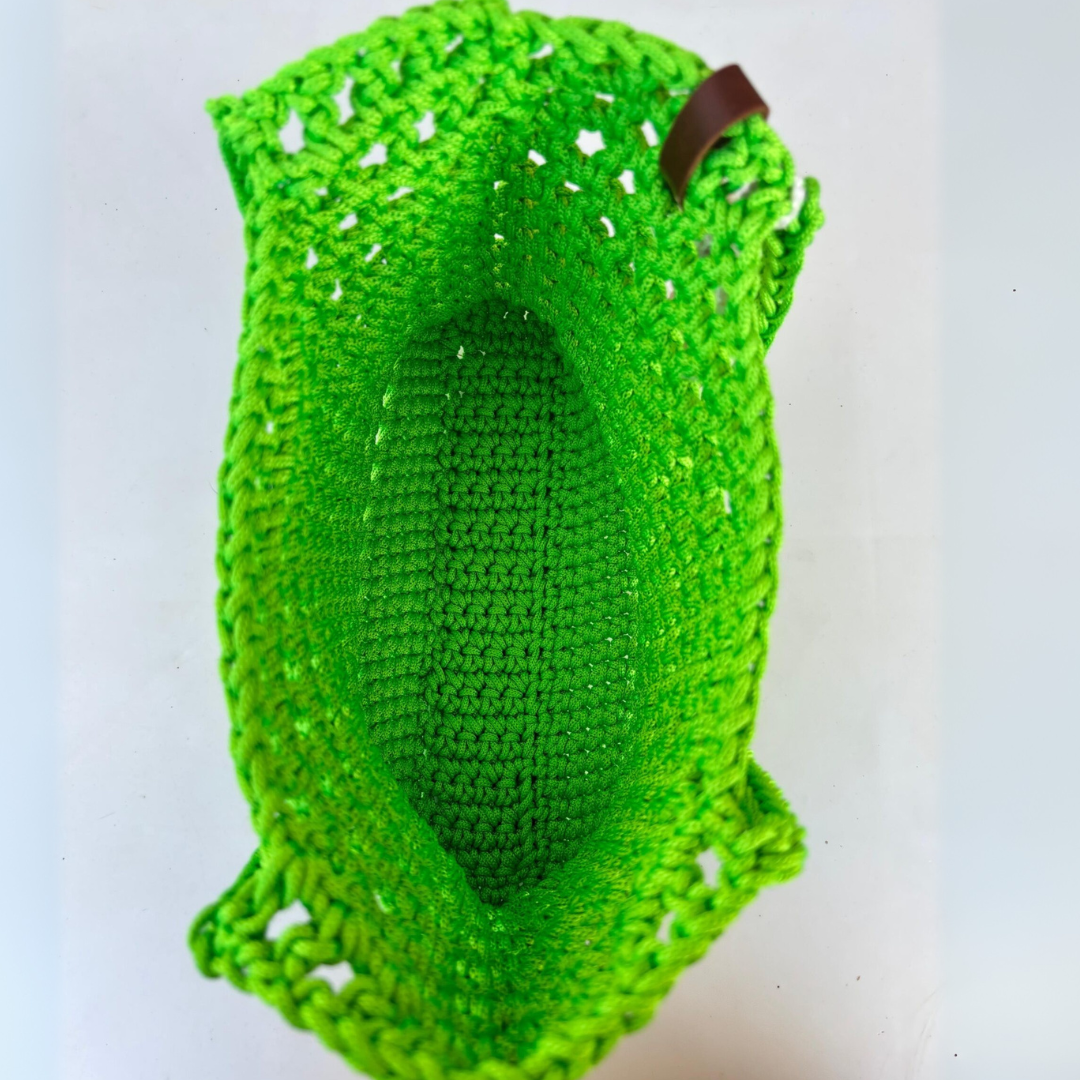 sac filet vert en crochet fait-main