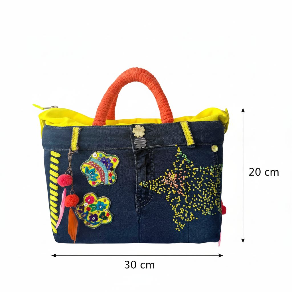 Sac fluo unique en jean recyclé pour un — vue 3. Artisanat Tunisie.