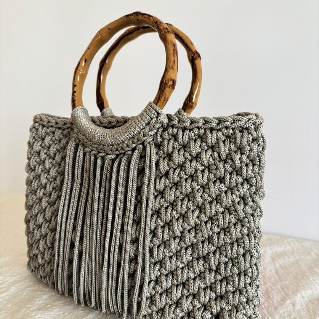 sac grège en crochet avec anses bamboo