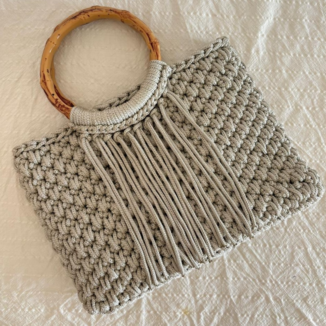 sac grège en crochet avec anses bamboo