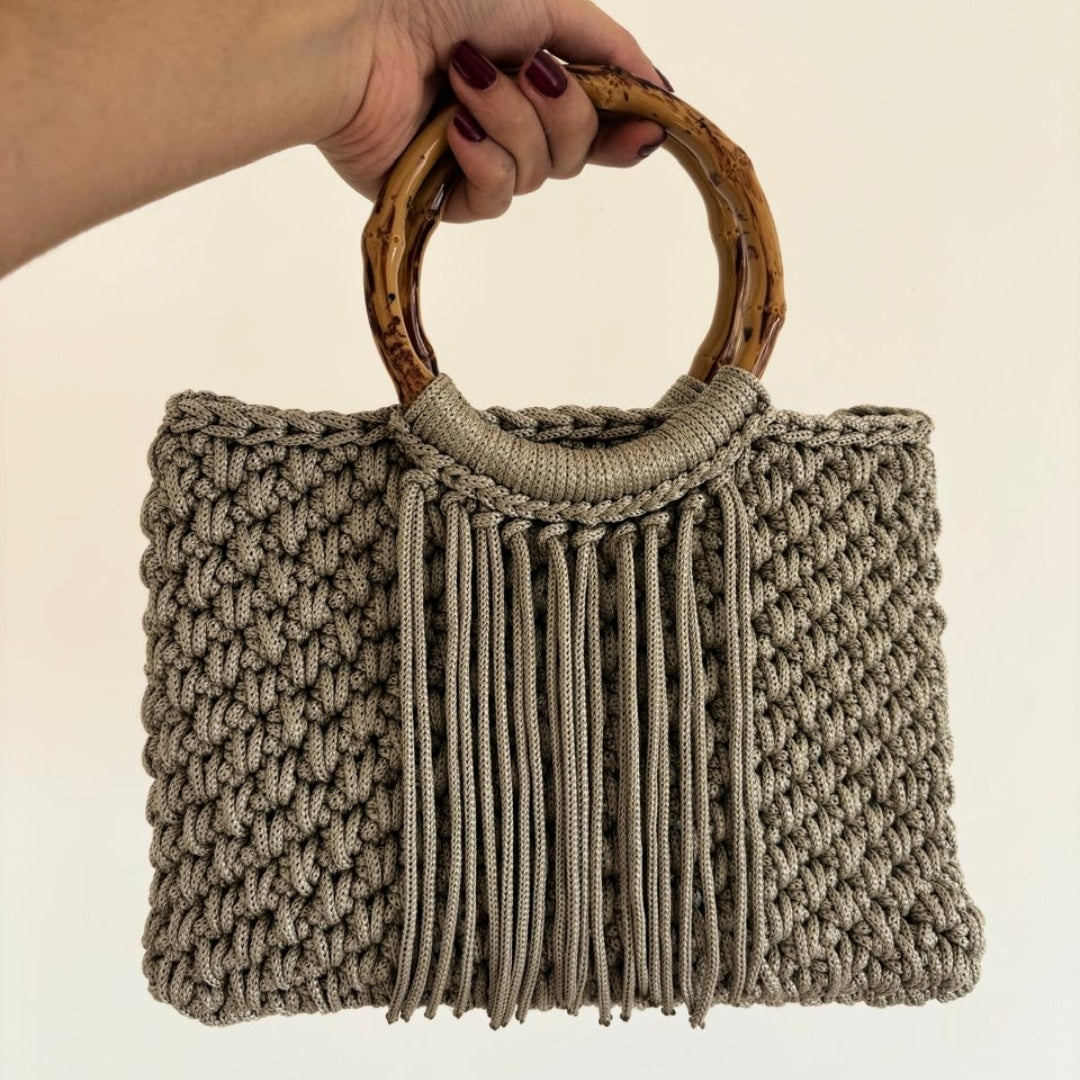 sac grège en crochet avec anses bamboo