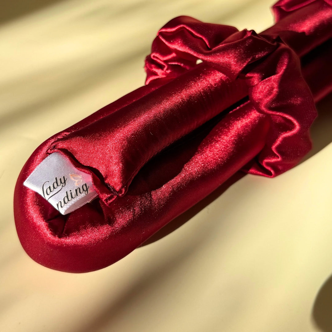Bandeau Satin & Chouchous rouge - Élégance Anti-Casse