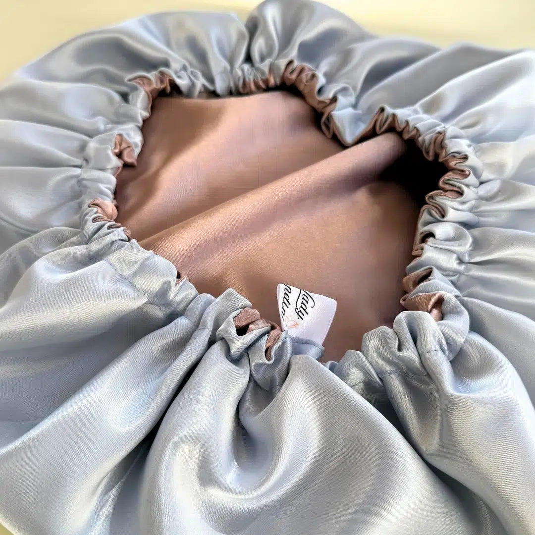 Bonnet de Nuit en Satin Luxe Marron & Bleu - Anti-Casse