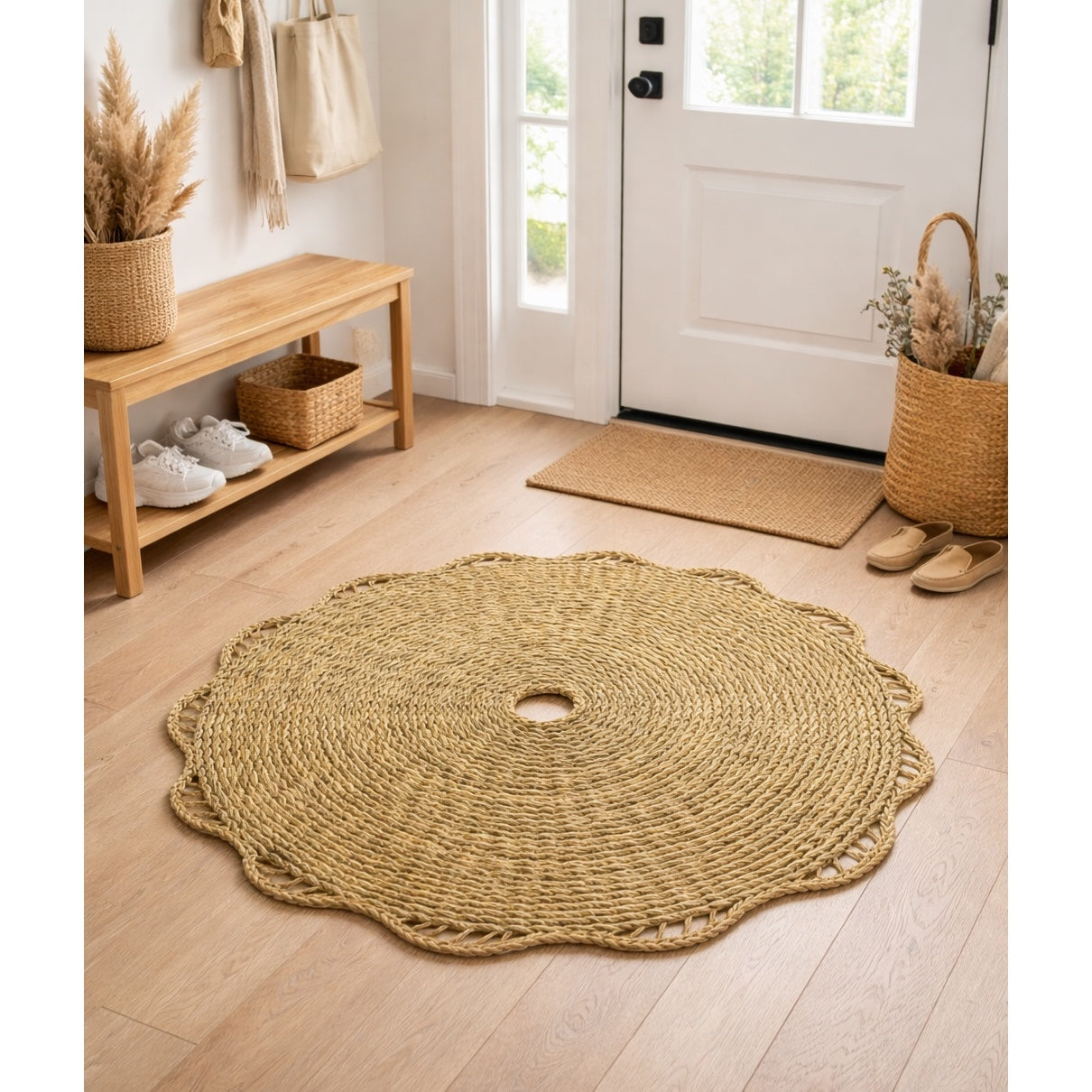 Tapis halfa fait main diamètre 1m pour un intérieur chic