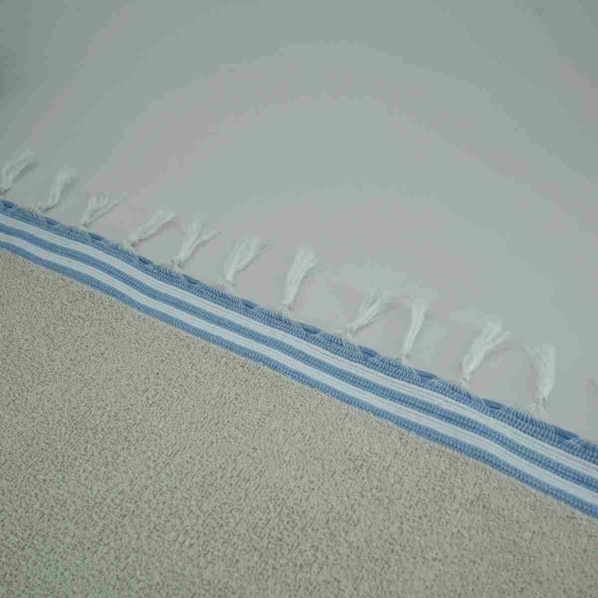 Fouta éponge bleue rayée blanche en coton haut de gamme (1 x 2 m)