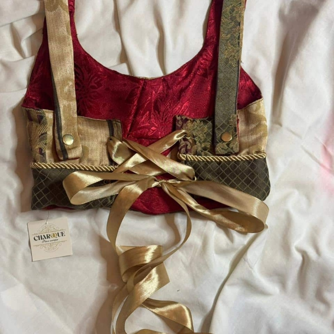 Ensemble vintage SYMPHONIE Haut & Jupe dorés avec finitions rayures dorées