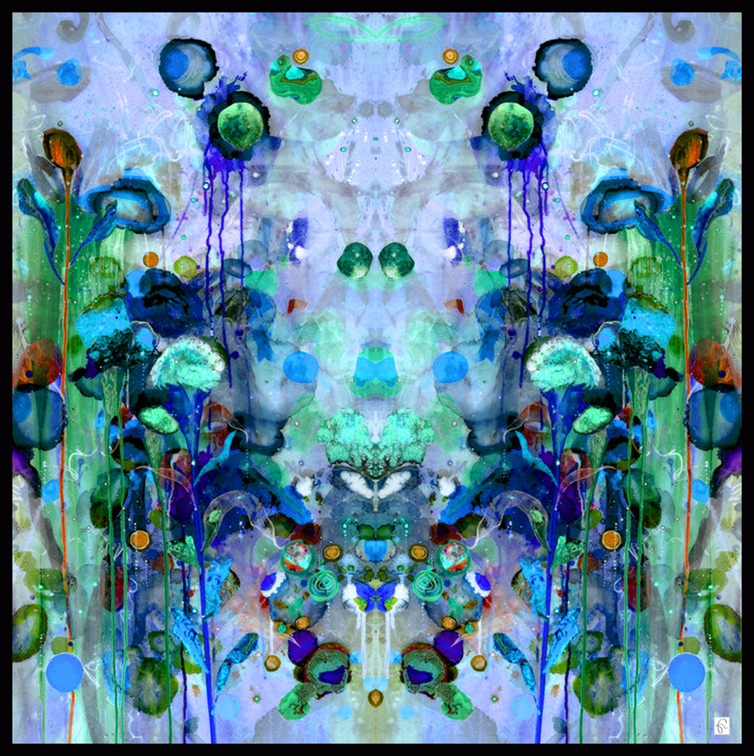 Blue natural silk scarf "Faint illusions"