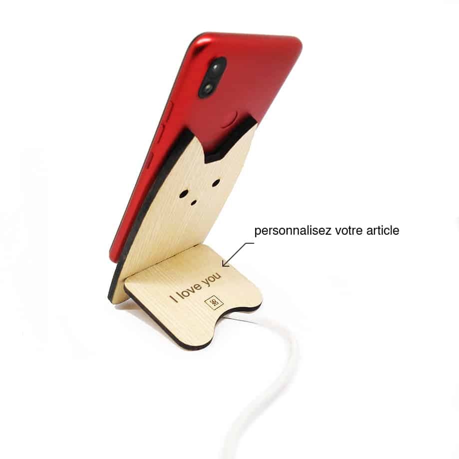 Support Smartphone Chat en Bois – Design Minimaliste & Écoresponsable - artisanat Tunisien fait main | ILEYCOM