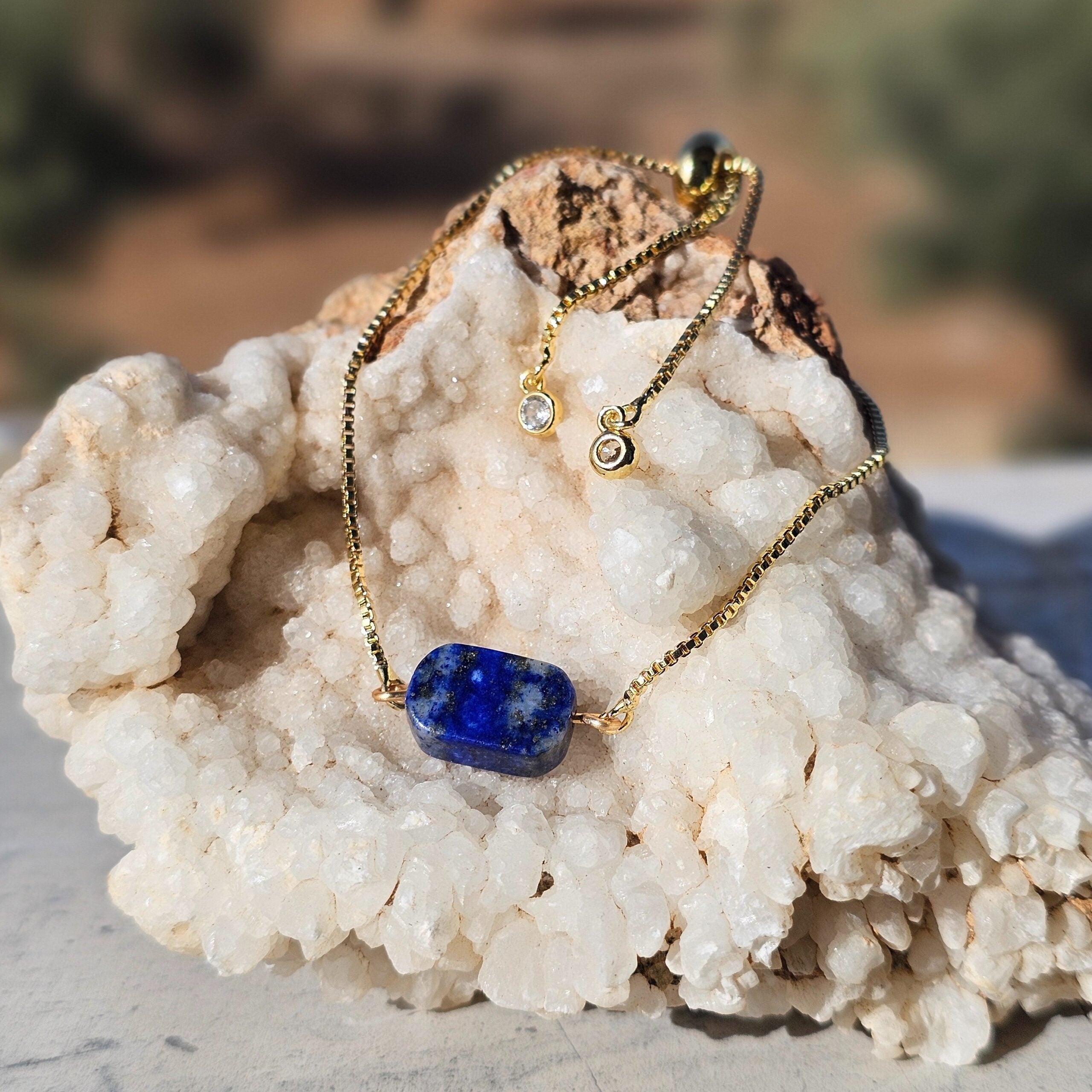 Bracelet Ajustable en Lapis Lazuli & Acier Inoxydable Équilibre