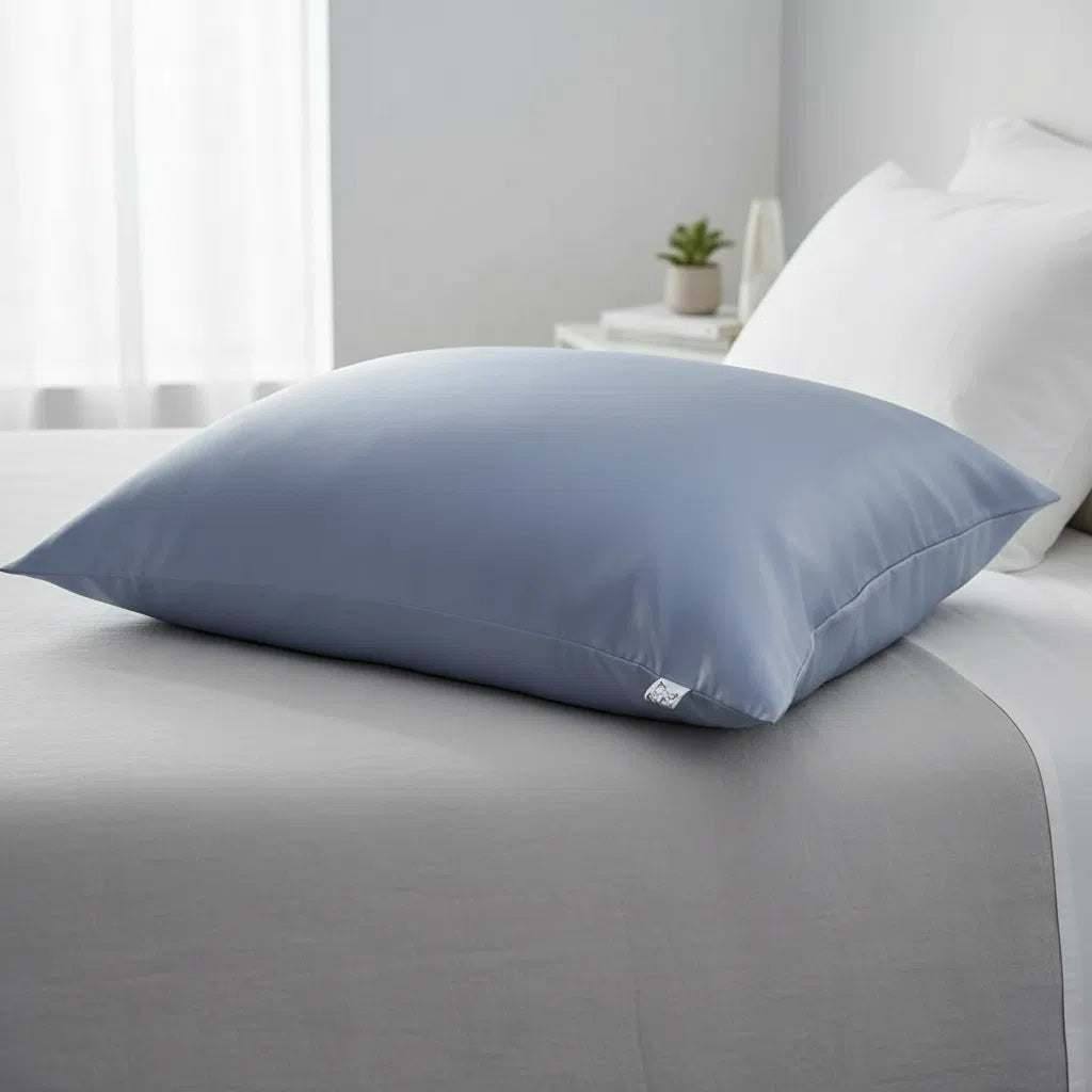Taie d'Oreiller Satin Bleu Ice - Luxe Douceur pour Cheveux et Peau