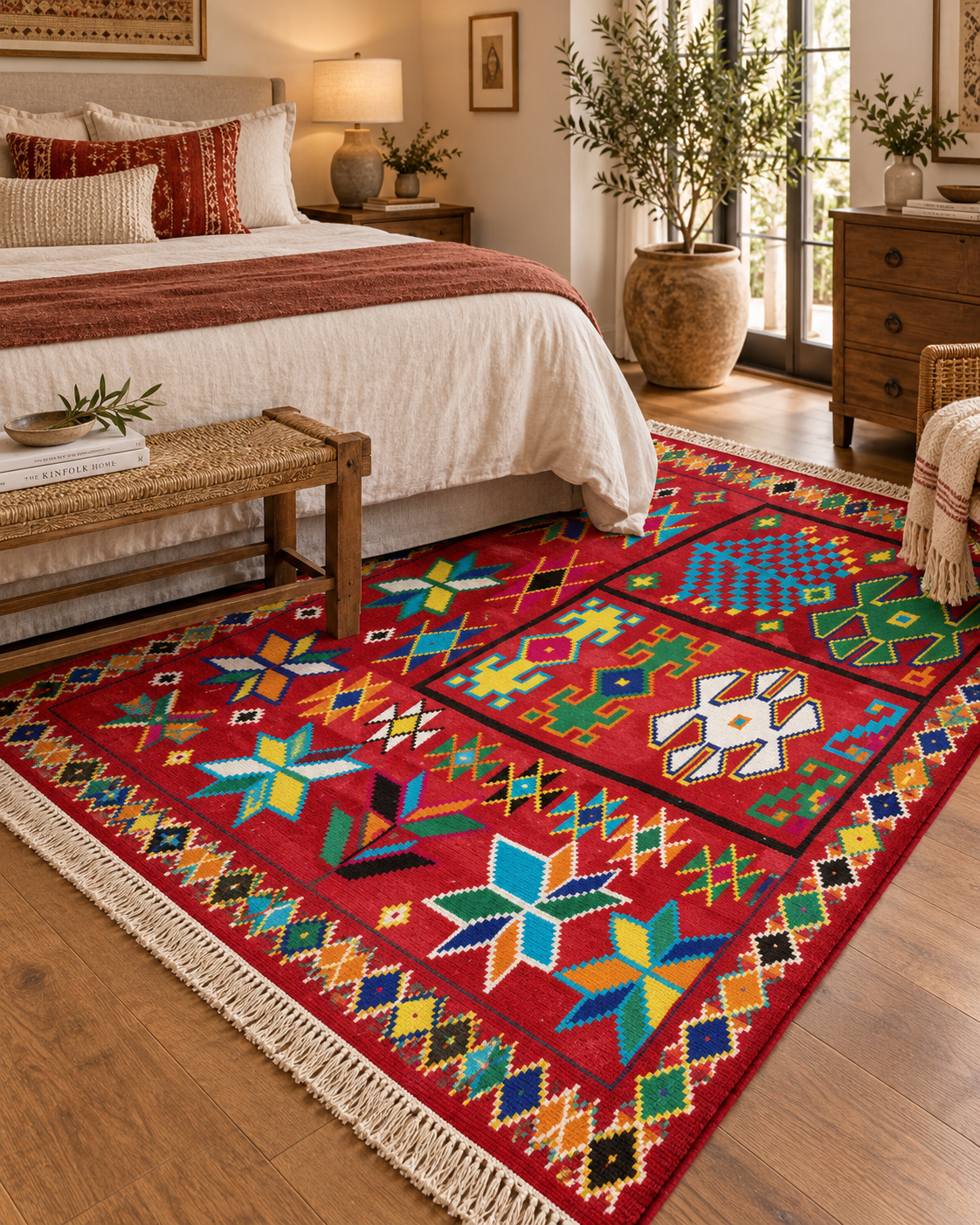 Tapis ethnique rouge XL pour un intérieur chic et chaleureux