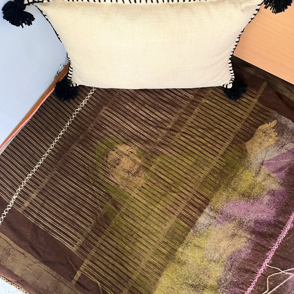 Handwoven craft curtain with wood print (2m50x2m)