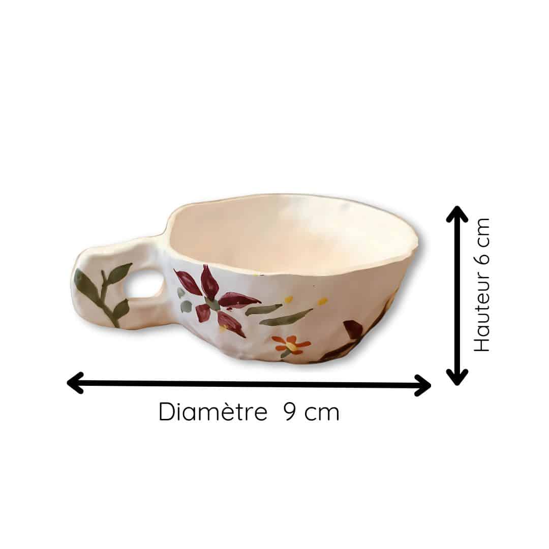 Tasse céramique avec motifs floraux peints à la main (9 x 6 cm) - artisanat Tunisien fait main | ILEYCOM