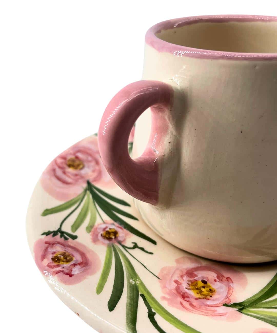 Tasse en céramique avec motifs en fleurs - artisanat Tunisien fait main | ILEYCOM