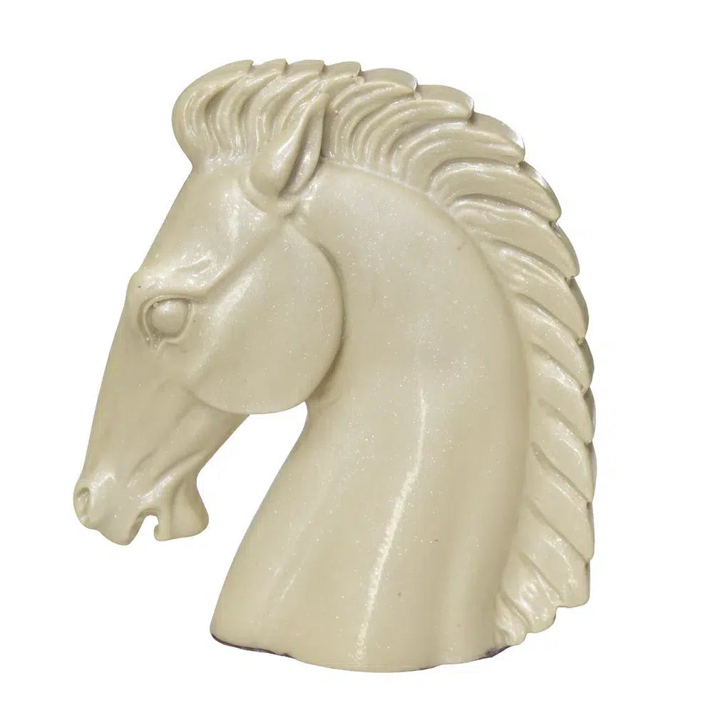Sculpture tête de cheval en résine beige