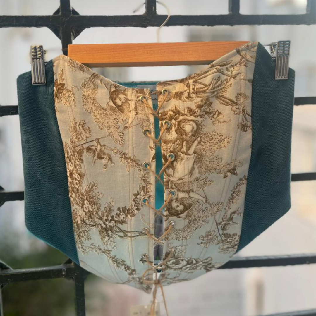 Corset vintage vert et doré Cotoile de grâce