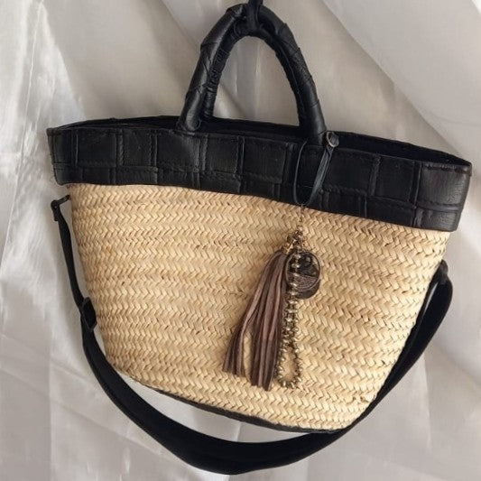 couffin artisanal pratique en simili cuir noir avec bandoulière