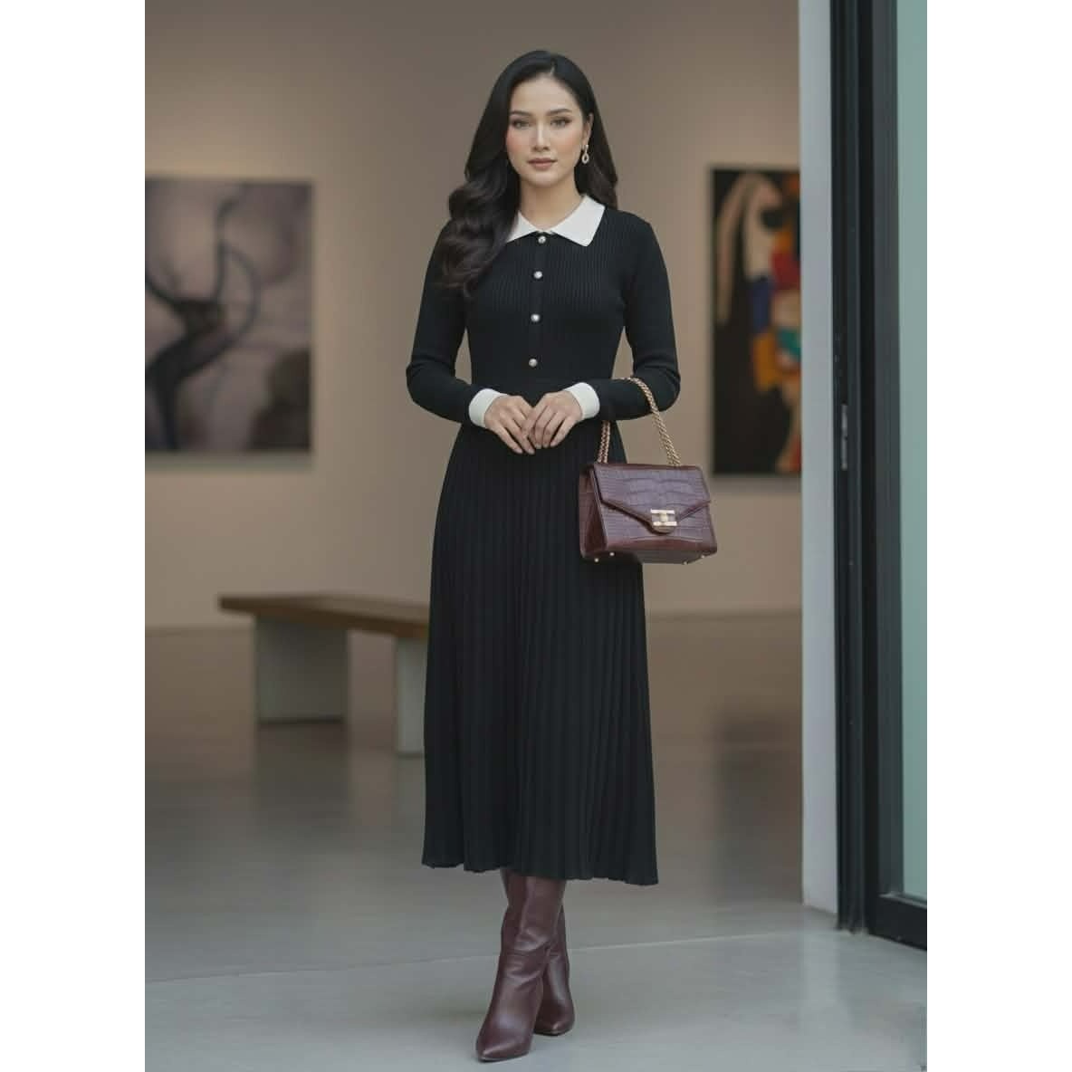 Robe noire en laine élégante pour un look irrésistible