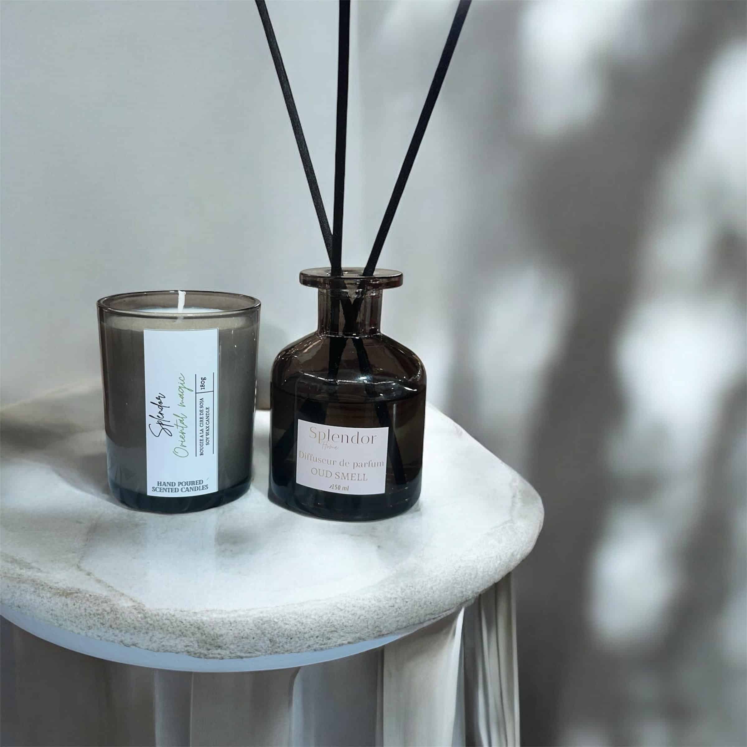 معطر جو للغرف مع أعواد متوفرة بثلاث روائح مختلفة (العود، القطن، الياسمين)