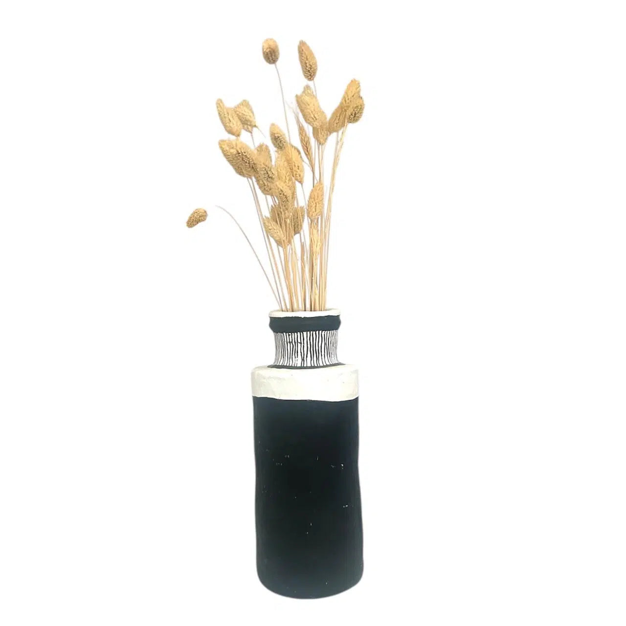 Vase noir et blanc et son bouquet de fleurs séchées – H 30 cm