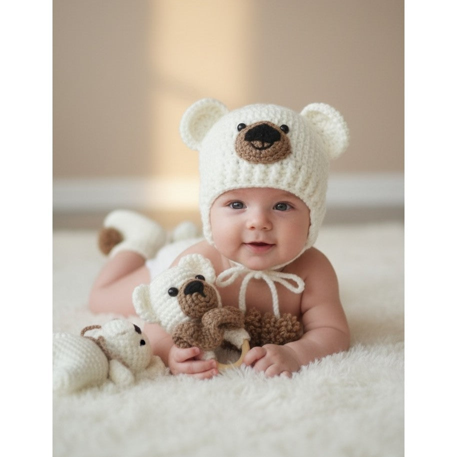 set ourson crochet pour nouveau-né en blanc et marron exclusif