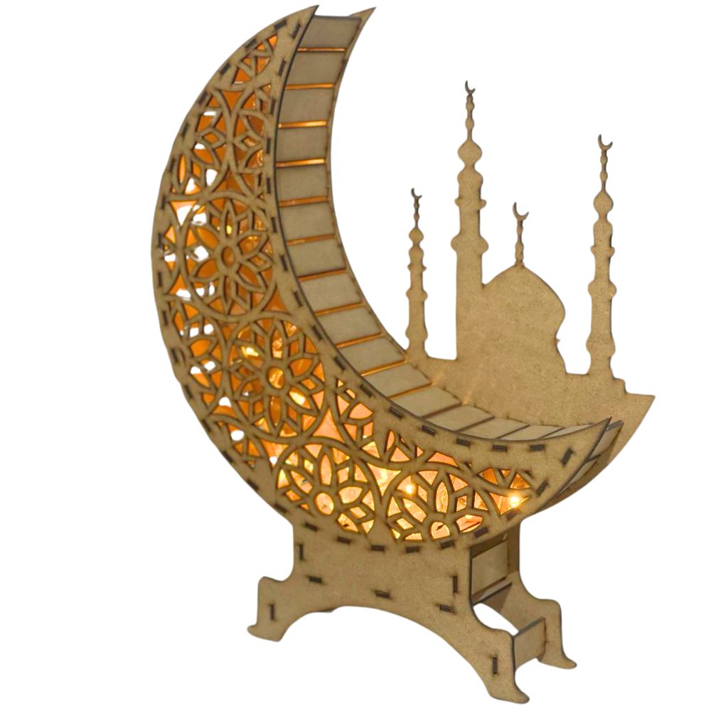 Veilleuse lune décoration de Ramadan en bois - artisanat Tunisien fait main | ILEYCOM