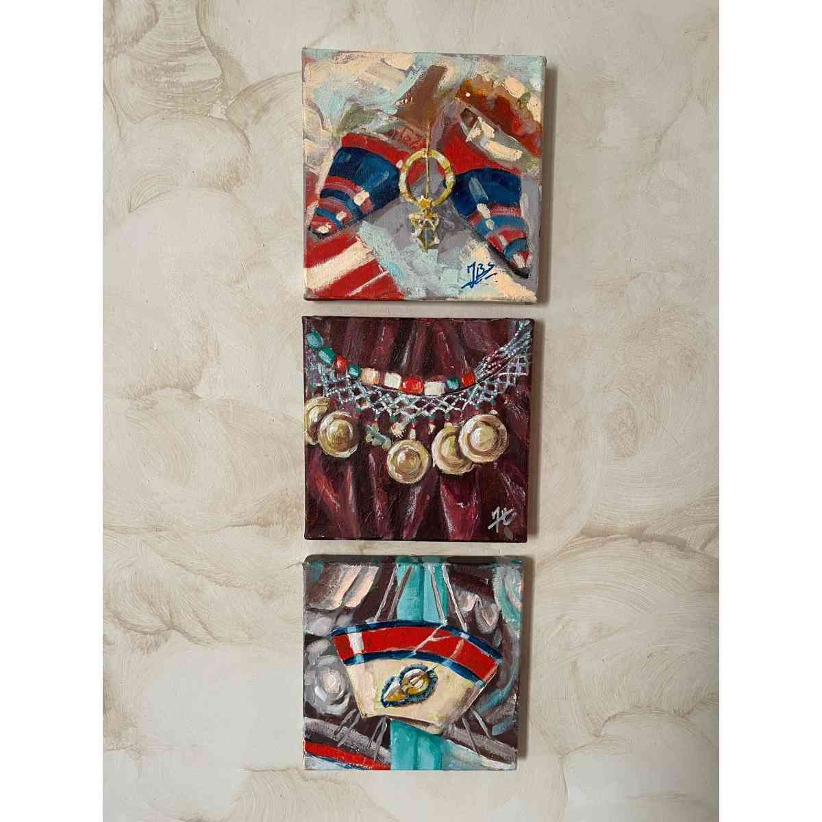 tableaux tunisiens parure de mémoire triptyque original fait main