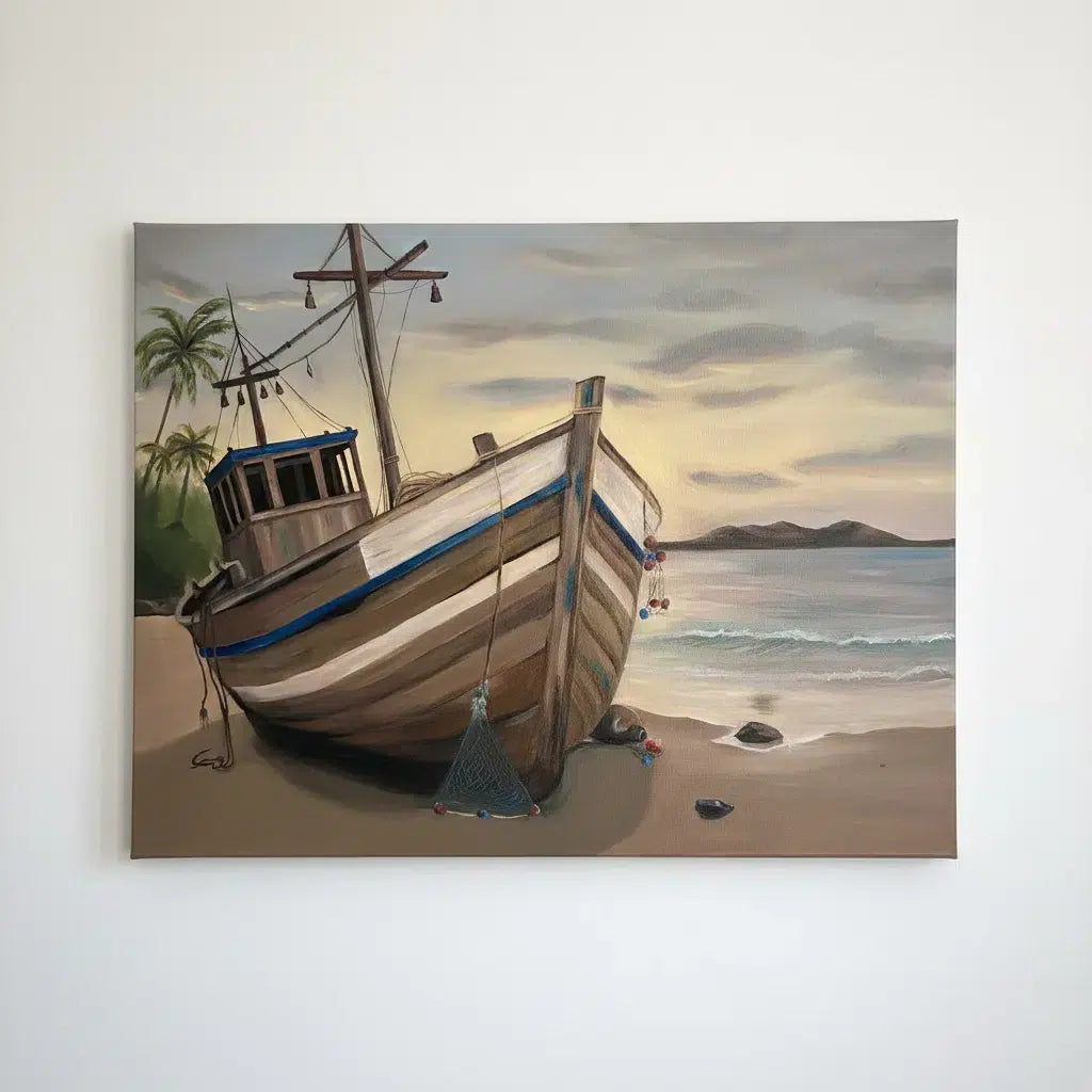 Tableau Décoratif en Toile de Coton - Épave au Crépuscule Mélancolique