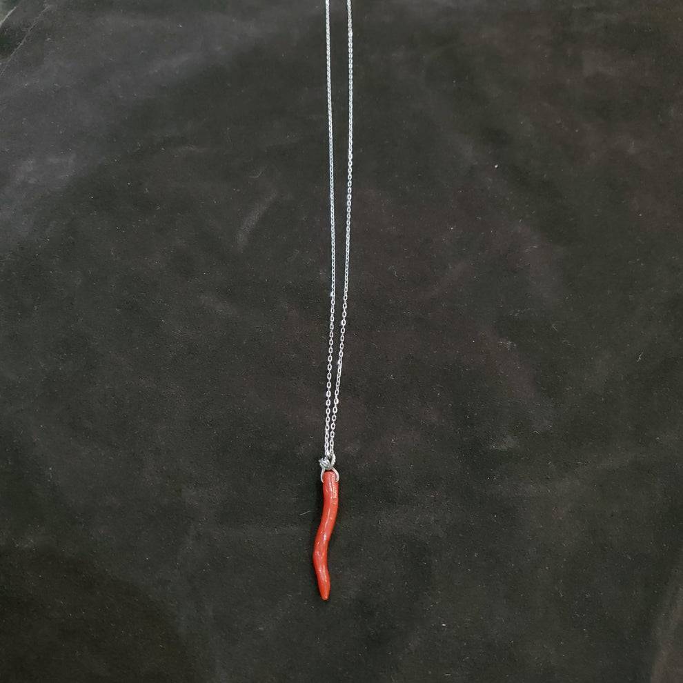 Collier argent 925 avec pendentif corail naturel exclusif