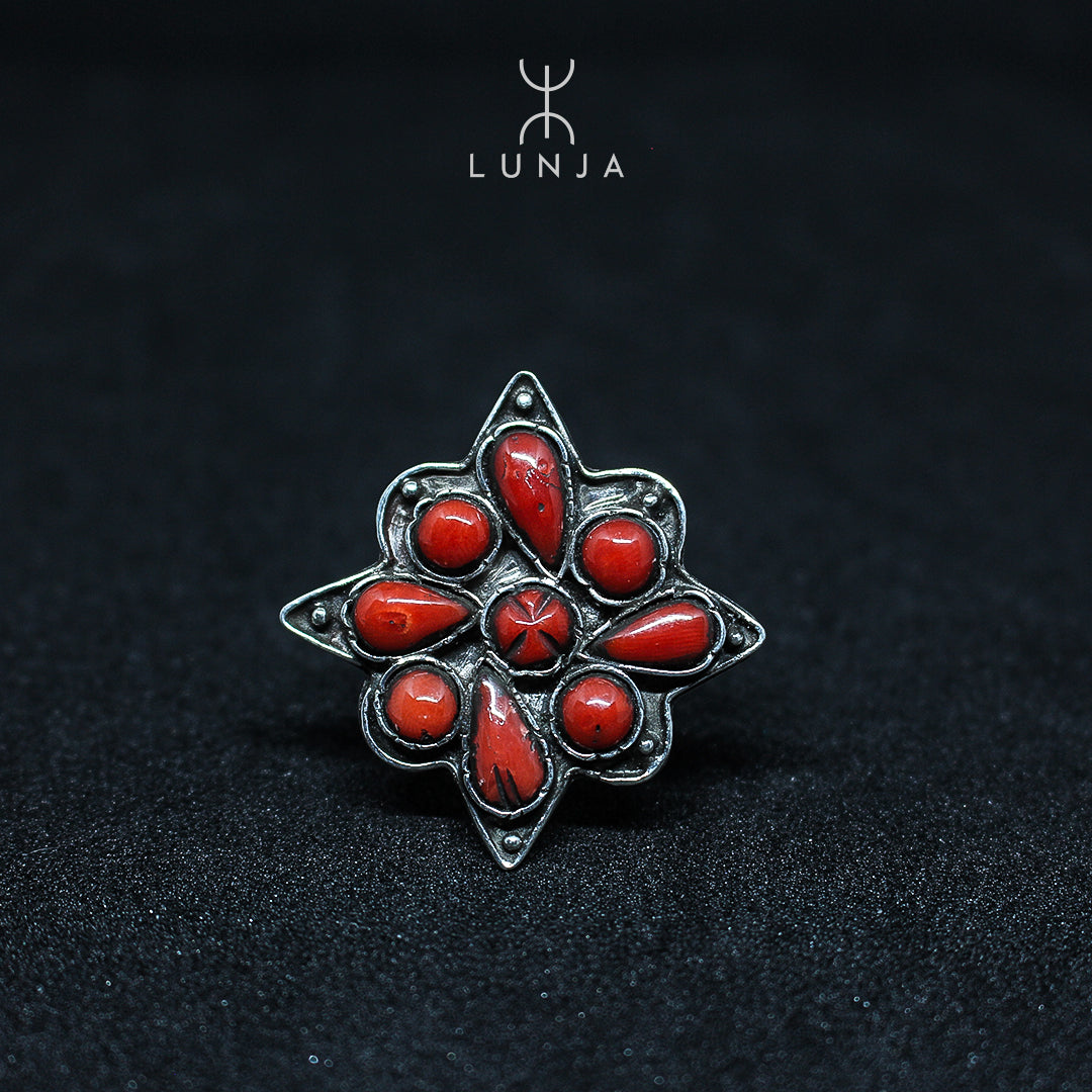 Bague Argent Et Corail Rouge, bague pour femme argenté en corail naturel