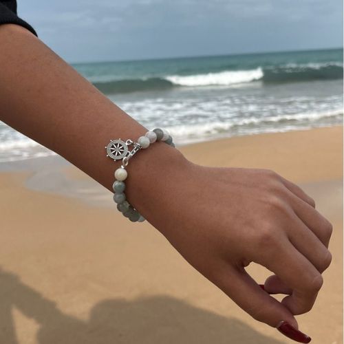 BRACELET JOIE&BONHEUR en pierres Aigue marine bleu unisexe avec pendentif et fermoir Argent 925