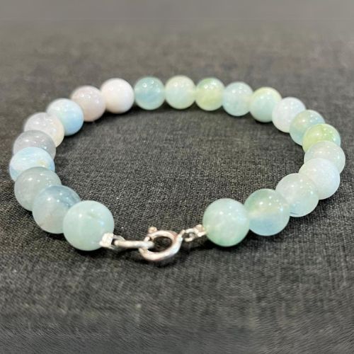 BRACELET JOIE&BONHEUR en pierres Aigue marine bleu unisexe avec pendentif et fermoir Argent 925