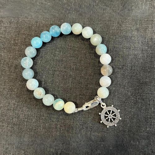 BRACELET JOIE&BONHEUR en pierres Aigue marine bleu unisexe avec pendentif et fermoir Argent 925