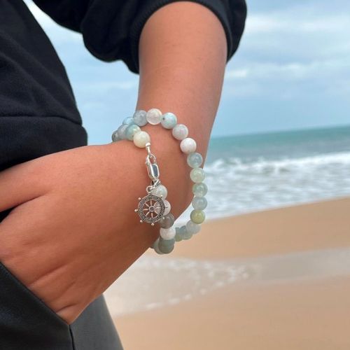 BRACELET JOIE&BONHEUR en pierres Aigue marine bleu unisexe avec pendentif et fermoir Argent 925