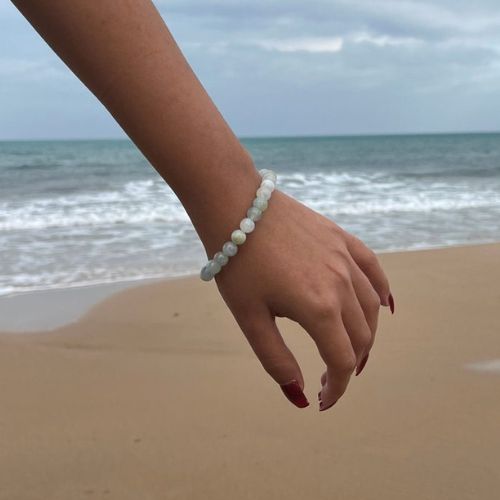 BRACELET JOIE&BONHEUR en pierres Aigue marine bleu unisexe avec pendentif et fermoir Argent 925